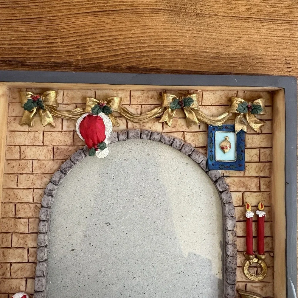 Vintage Christmas Fireplace Resin Picture Frame 5x7 Holiday Photo Frame Decor